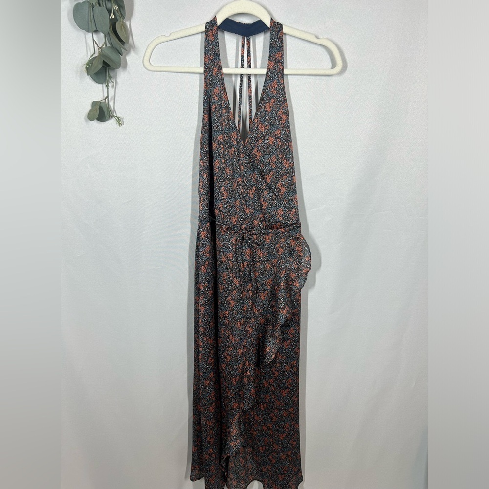Avec Les Filles | Floral Midi Wrap Style Dress Navy Blue Women’s Size Small - Picture 3 of 12